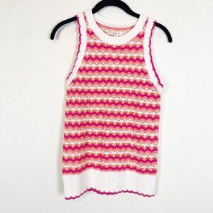 NWT Loft Women's S Pink White Scalloped Halter Sweater‎ Sleeveless Summer 70s